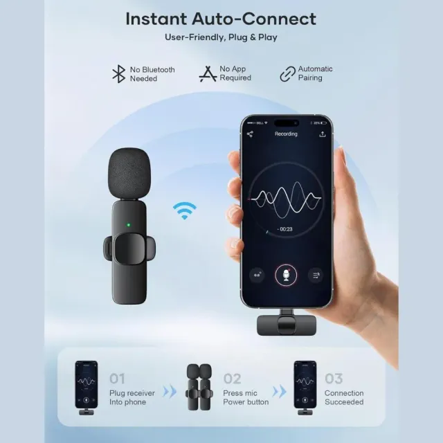 K9 Double Wireless Mic Multi Connector iPhone Android