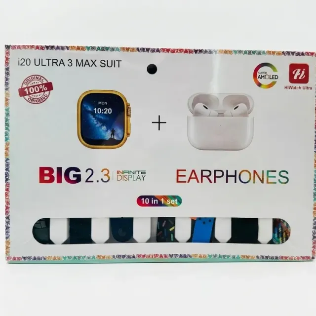 I20 Ultra Max Smartwatch 7 Straps Earbuds Bundle
