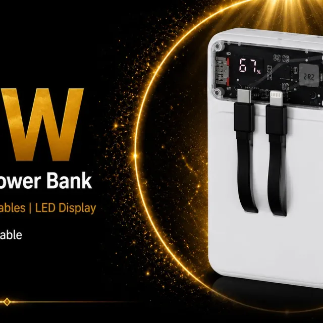Fast Charging Power Bank 20000mAh Built-in Cables + LED