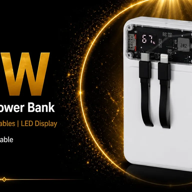 Fast Charging Power Bank 20000mAh Built-in Cables + LED